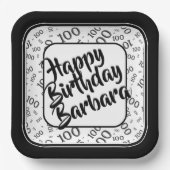 100e verjaardag Random Number Pattern Black/White Papieren Bordje (Voorkant)