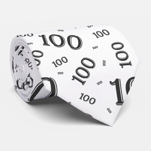 100e verjaardag Random Number Pattern Black/White Stropdas (Opgerold)