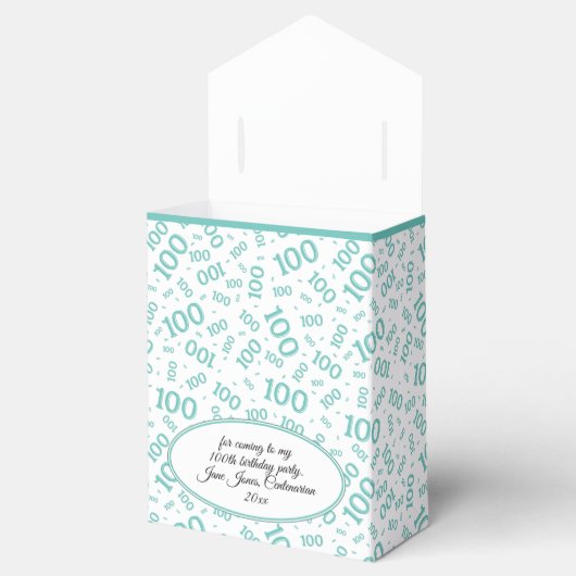 100e verjaardag Random Number Pattern Blauwgroen/W Bedankdoosjes (Geopend)