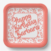 100e verjaardag Random Number Pattern Coral/White Papieren Bordje (Voorkant)