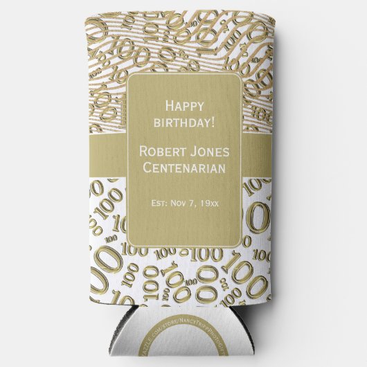 100e verjaardag Random Number Pattern Gold Seltzer Blikjeskoeler (Voorkant)