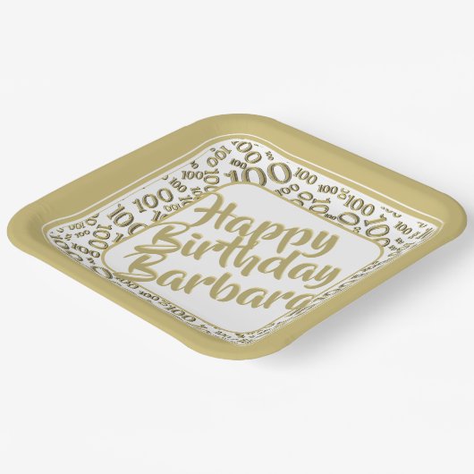 100e verjaardag Random Number Pattern Gold/White Papieren Bordje (Gebogen)