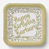 100e verjaardag Random Number Pattern Gold/White Papieren Bordje (Voorkant)