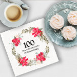 100e verjaardag Red Floral Poinsettia Wreath Servet<br><div class="desc">Elegant en  rode florale poinsettia met baard.</div>