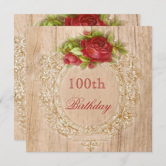  100e Verjaardag Red Rose Houten Lijst Kaart (Voorkant / Achterkant)