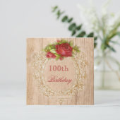  100e Verjaardag Red Rose Houten Lijst Kaart (Staand voorkant)