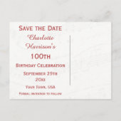  100e Verjaardag Red Rose Lijst Muziekblad Aankondigingskaart (Achterkant)