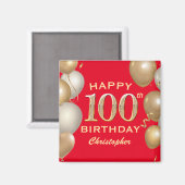 100e verjaardag Rode en gouden ballonnen van de pa Magneet (Voorkant / Achterkant)