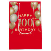 100e verjaardag Rode en gouden ballonnen van de pa Medium Cadeauzakje (Achterkant)