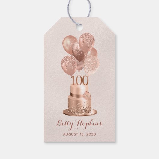 100e verjaardag Roos Gold Cake Cadeaulabel (Achterkant)