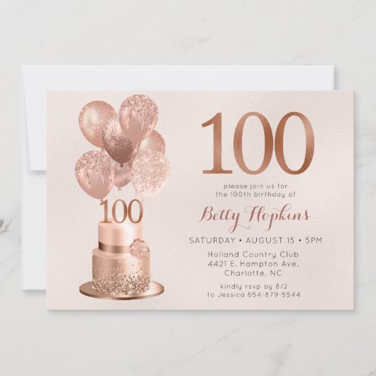 100e verjaardag Roos Gold Cake Kaart (Voorkant)