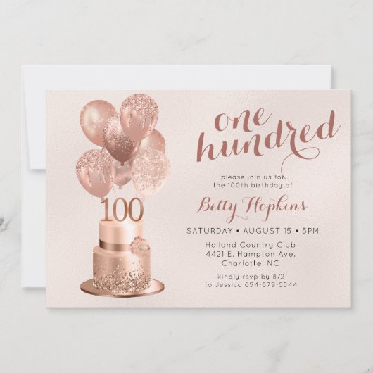 100e verjaardag Roos Gold Cake Kaart (Voorkant)