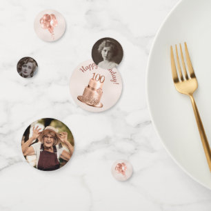 100e verjaardag Roos Gold Cake Photo Confetti