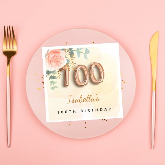 100e verjaardag roos goud eucalyptusmonogram servet