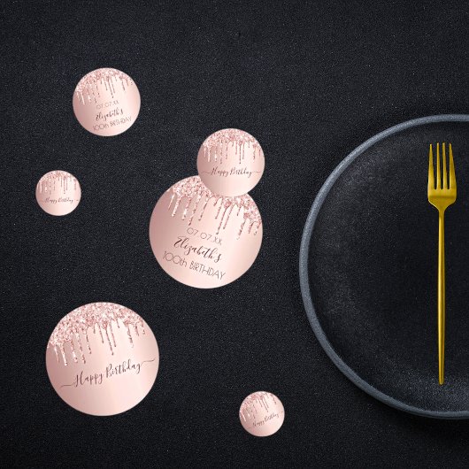 100e verjaardag roos goud glitter druppelt roze confetti