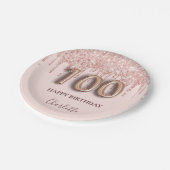 100e verjaardag roos goud glitter roze ballon chic papieren bordje (Gekanteld)