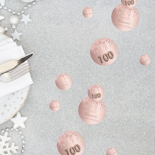 100e verjaardag roos goud glitter roze monogram confetti