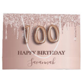 100e verjaardag roos goud glitter wazige roze groot cadeauzakje (Achterkant)