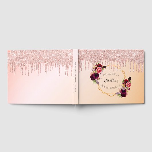 100e verjaardag roos gouden geometrische glitterdr gastenboek (Volledig)