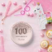 100e verjaardag roos gouden glitter druppels roze papieren kommen (Feest)