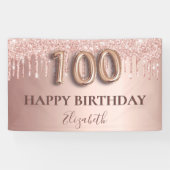 100e verjaardag roos gouden glitter roze ballonnen spandoek (Horizontaal)