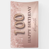 100e verjaardag roos gouden glitter roze ballonnen spandoek (Verticaal)