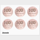 100e verjaardag roos gouden glitter roze ballontek ronde sticker (Vel)