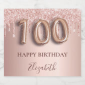 100e verjaardag roos gouden glitter roze ballontek sparkling wijnetiket (Enkel label)