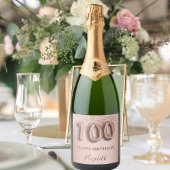 100e verjaardag roos gouden glitter roze ballontek sparkling wijnetiket