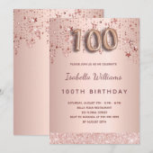 100e verjaardag roos gouden roze sterren ballonsch kaart (Voorkant / Achterkant)