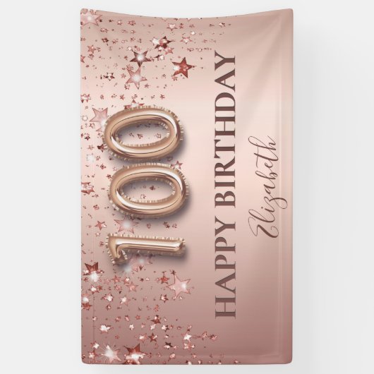 100e verjaardag roos gouden roze sterren ballonsch spandoek (Verticaal)