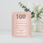 100e verjaardag roos gouden roze uitnodiging (Staand voorkant)