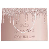 100e verjaardag roos goudglitterdruppels groot cadeauzakje (Voorkant)