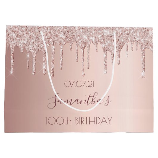 100e verjaardag roos goudglitterdruppels groot cadeauzakje (Achterkant)