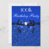 100e verjaardag Royal Blue Sequins Bow en Diamond Kaart (Voorkant)