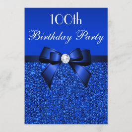 100e verjaardag Royal Blue Sequins Bow en Diamond Kaart