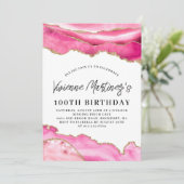 100e verjaardag Roze Agate Marble Kaart (Staand voorkant)