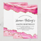 100e verjaardag Roze Agate Marble Kaart (Voorkant / Achterkant)