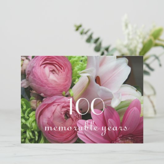100e verjaardag!- roze bloemen kaart (Staand voorkant)