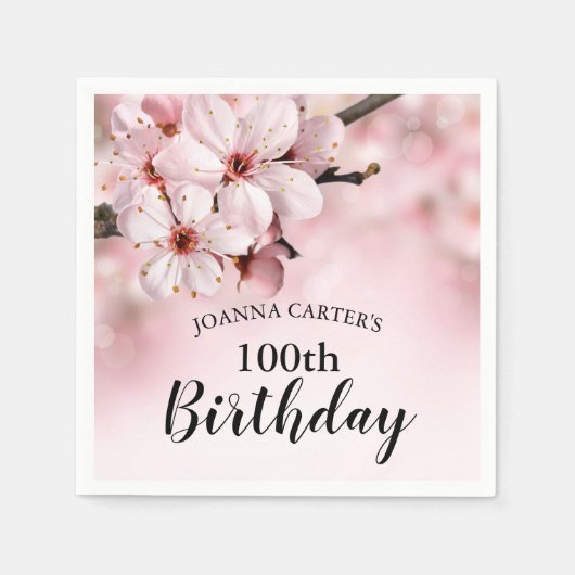 100e verjaardag | Roze bloemen Servet (Voorkant)