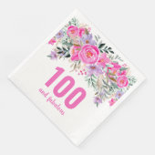 100e verjaardag roze bloemenfeestje servetten (Hoek)