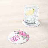 100e verjaardag roze bloemenschrift naam kartonnen onderzetters (Insitu)