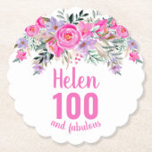 100e verjaardag roze bloemenschrift naam kartonnen onderzetters (Voorkant)