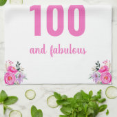 100e verjaardag roze bloemenuniek theedoek (Gevouwen)