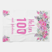 100e verjaardag roze bloemenuniek theedoek (Horizontaal)