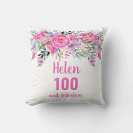 100e verjaardag roze bloemnaam kussen