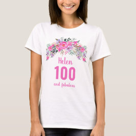 100e verjaardag roze bloemnaam t-shirt