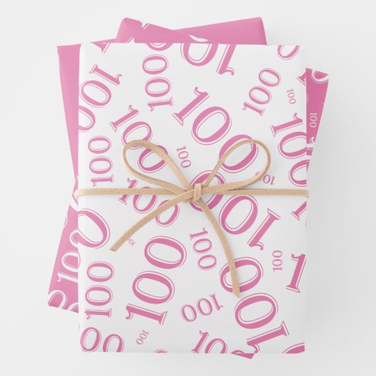 100e verjaardag Roze en Witte nummerpatroon 100 Inpakpapier Vel (In situ)