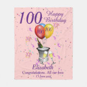 100e verjaardag roze fleece deken (Voorkant)