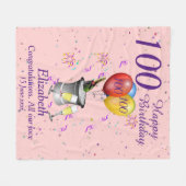 100e verjaardag roze fleece deken (Voorkant (Horizontaal))